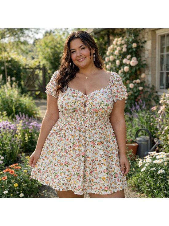 No Boundaries Dresses & Skirts - Floral No Boundaries Womens Babydoll  Dress XXL Smocked Waist Milkmaid Cottage